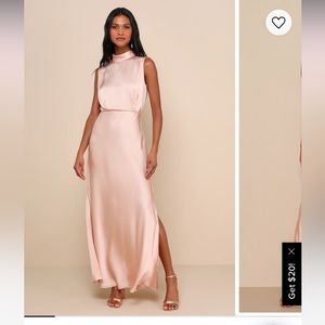 Lulus Classic Elegance Blush Satin Sleeveless Mock Neck Maxi Dress
